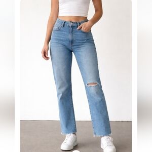 Dear John Frankie Straight Leg Jeans | Size 26 | Distressed Raw Hem Medium Wash